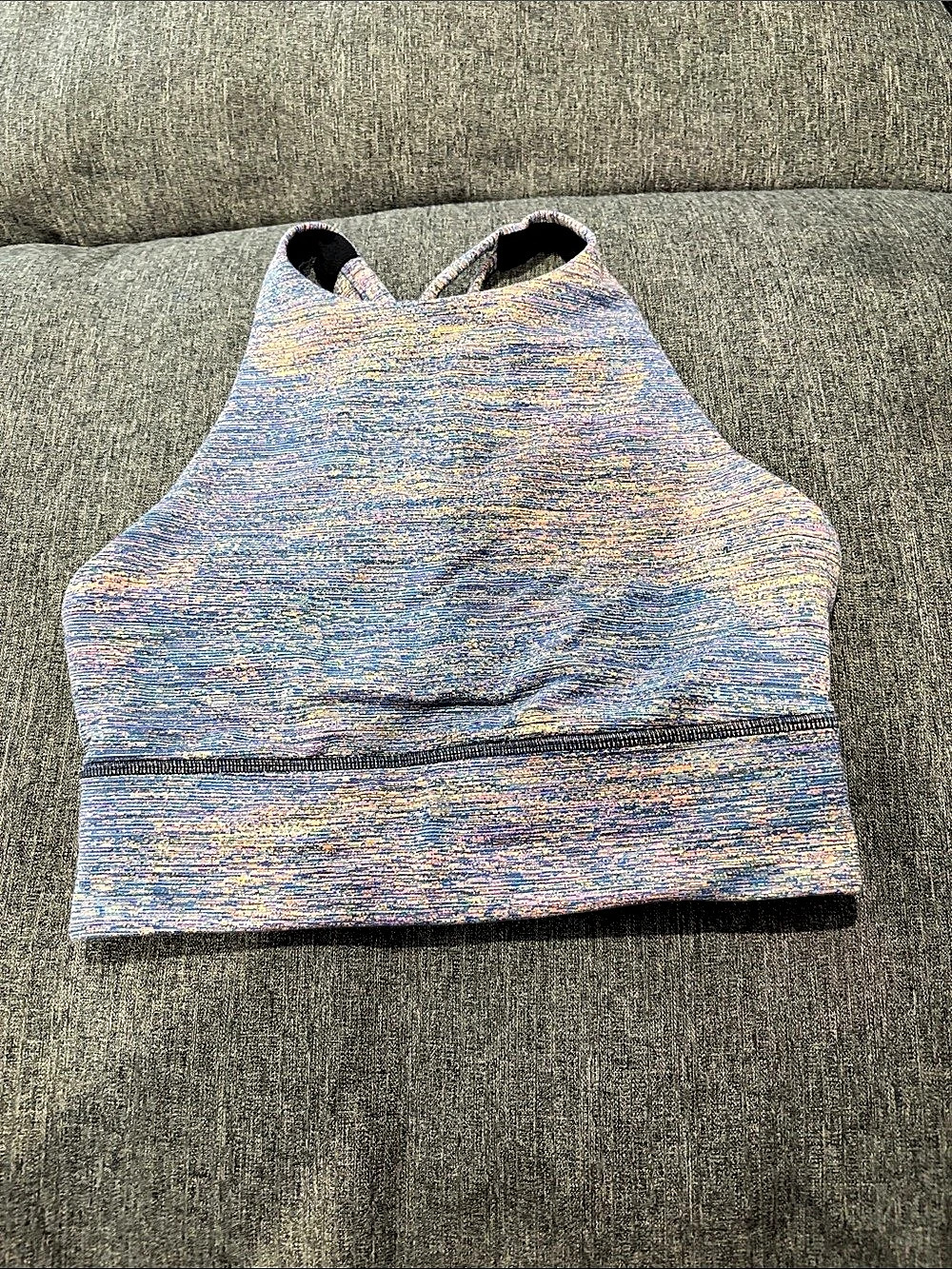Lululemon Energy Bra High Neck Long Line Crop Top Blue & Pink Size 4